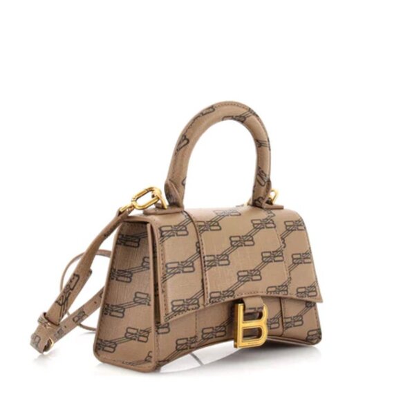 NWT Balenciaga Hourglass Top Handle Shoulder Bag Beige Brown BB Monogram - Picture 1 of 9